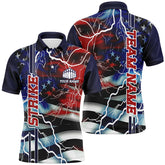 Maxcorners Custom American Flag Lightning Strike Bowling Shirts For Team, Patriotic Unisex Bowling Jerseys