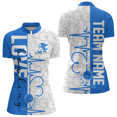 Maxcorners White And Blue Custom Love Bowling Polo Shirts Valentines Couple Bowling Jerseys