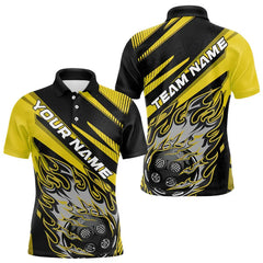 Maxcorners Black And Yellow Custom Flame Pickleball Polo Shirts For Men, Pickleball Jerseys LM1307