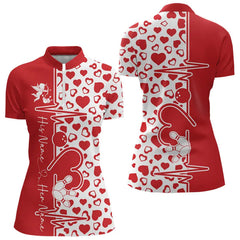 Maxcorners Red Bowling Heartbeat Pulse Line Custom Valentines Day Bowling Polo Shirts