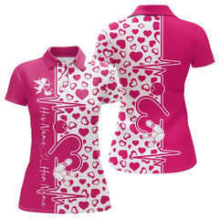 Maxcorners Pink Bowling Heartbeat Pulse Line Custom Valentines Day Bowling Polo Shirts