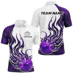Maxcorners Purple Flame Bowling For Team Bowling Team Men And Women Polo Shirts, Bowling Pattern Outfits