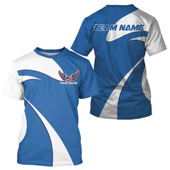 Maxcorners Custom American Flag Picklebal Wings Blue Polo Shirts For Men, Patriot Pickleball Team Shirt