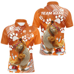Maxcorners Custom Funny Orange Cat Cute Bowling Men Polo Shirt, Cute Team Cat Paw Bowling Shirt MT0811