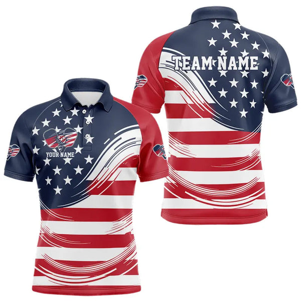 Maxcorners Custom American Flag Patriotic Pickleball Polo Shirts For Men, US Pickleball League Shirt