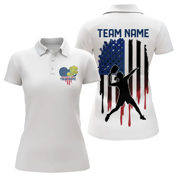 Maxcorners Custom American Flag Patriotic Pickleball Polo Shirts For Men, Love US Pickleball League Shirt