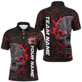 Maxcorners Bowling Ball And Pins Red Flame Skull Customized Name, Team Anme 3D Polo Shirt