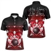 Maxcorners Custom Valentine Bowling Heart Polo Shirts For Men And Women Couple Bowling Outfits