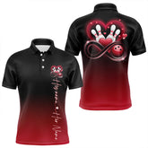 Maxcorners Black And Red Custom Valentines Bowling Polo Shirts For Men And Women Infinity Love Couple Shirt