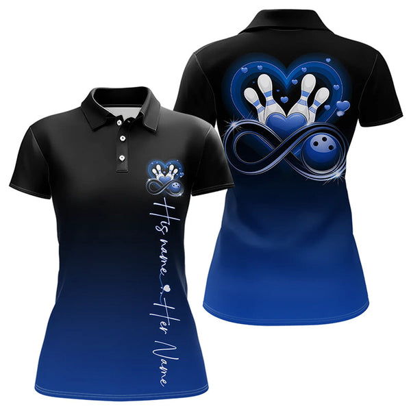 Maxcorners Black And Blue Custom Valentines Bowling Polo Shirts For Men And Women Infinity Love Couple Shirt