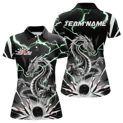 Maxcorners Custom Black And Green Thunder Lightning Dragon Bowling Team Polo Shirts For Men