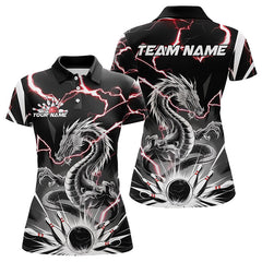 Maxcorners Custom Black And Red Thunder Lightning Dragon Bowling Team Polo Shirts For Men