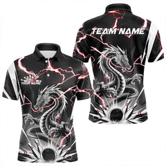 Maxcorners Custom Black And Red Thunder Lightning Dragon Bowling Team Polo Shirts For Men