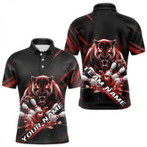 Maxcorners Custom Black And Red Panther Bowling Polo Shirts For Men, Bowling Team Uniform