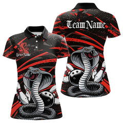 Maxcorners Custom Black And Red Cobra Snake Bowling Team Polo Shirts For Men, Bowling League Shirts
