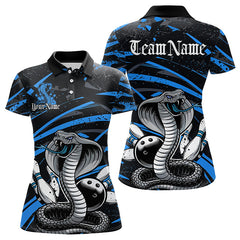 Maxcorners Custom Black And Blue Cobra Snake Bowling Team Polo Shirts For Men, Bowling League Shirts