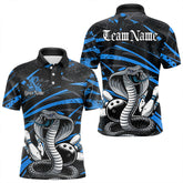 Maxcorners Custom Black And Blue Cobra Snake Bowling Team Polo Shirts For Men, Bowling League Shirts
