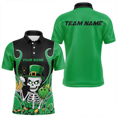 Maxcorners Custom Green St Patricks Day Funny Skull Drink Beer Bowling Polo Shirts For Men And Women