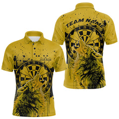 Maxcorners Custom Grunge Splatter Yellow Wolf Dart Men Polo Shirt, Wolf Dart Team Jerseys LM1610