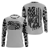 Maxcorners Gray Camo US Flag Custom Patriotic Walleye Long Sleeve Tournament Fishing Shirt LM0501