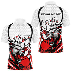 Maxcorners Custom Red Lion Bowling Men Polo Shirt, Lion Bowling Team League Shirt LM1411