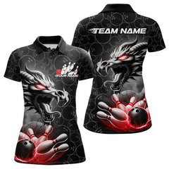 Maxcorners Custom Black And Red Dragon Bowling Men Polo Shirts, Bowling Pattern Dragon Bowler Outfit LM193