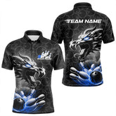 Maxcorners Custom Black And Blue Dragon Bowling Men Polo Shirts, Bowling Pattern Dragon Bowler Outfit LM193