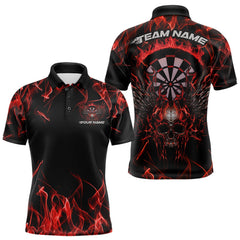 Maxcorners Custom Red Orange Flame Skull With Wings Dart Polo Shirt For Men, Halloween Dart Outfit LM1610