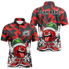 Maxcorners Custom Funny Merry Strike Christmas Bowling Polo for Men, Crazy Snowflake Bowling Ball Outfit TU1711