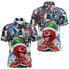 Maxcorners Custom Funny Colorful Christmas Bowling Men Polo Shirts, Crazy Bowling Ball Xmas Outfit TU1711