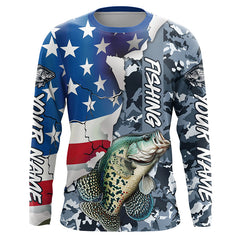 Maxcorners Custom American Flag Crappie Fishing Long Sleeve Shirts, Patriotic Camo Crappie Fishing Jerseys LM2408