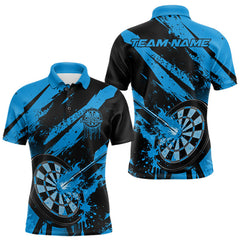 Maxcorners Custom Grunge Black And Blue Dart Jerseys, Flame Dart Tip Hit Bullseye Men Polo Shirt LM1610