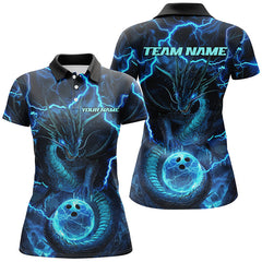 Maxcorners Black And Blue Thunder Lightning Dragon Bowling Shirts For Men, Bowling Team Jerseys