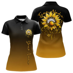 Maxcorners Custom Butterfly Sunflower Bowling Women Polo Shirts, Sunflower Bowling Tournament Shirt LM2512