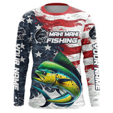 Maxcorners Custom Mahi Mahi Fishing American Flag Long Sleeve Fishing Shirts, Patriotic Mahi Fishing Shirts LM0501