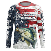 Maxcorners Custom Crappie Fishing American Flag Long Sleeve Fishing Shirts, Patriotic Crappie Fishing Shirts LM0501