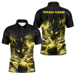 Maxcorners Custom Yellow Fire Flame Dragon Bowling Jerseys. Dragon Bowling Men Polo Shirt LM2512