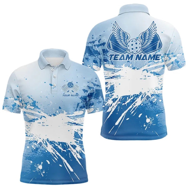 Maxcorners Custom Blue Pickleball Wings Pickleball Team Polo Shirts For Men, Outdoor Pickleball Jerseys