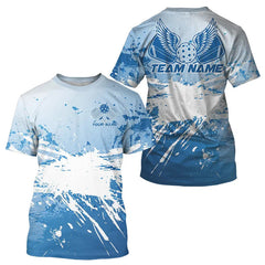 Maxcorners Custom Blue Pickleball Wings Pickleball Team Polo Shirts For Men, Outdoor Pickleball Jerseys