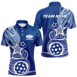 Maxcorners Custom Blue Pickleball Star Polo Shirts For Men, Outdoor Pickleball Team Uniform
