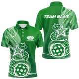 Maxcorners Custom Green Pickleball Star Polo Shirts For Men, Outdoor Pickleball Team Uniform