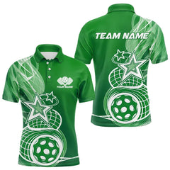 Maxcorners Custom Green Pickleball Star Polo Shirts For Men, Outdoor Pickleball Team Uniform