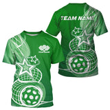Maxcorners Custom Green Pickleball Star Polo Shirts For Men, Outdoor Pickleball Team Uniform