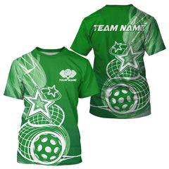 Maxcorners Custom Green Pickleball Star Polo Shirts For Men, Outdoor Pickleball Team Uniform