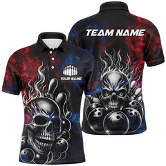 Maxcorners Flaming Skull Custom Bowling Team Shirts, Smoke Strike Bowling Jerseys For Men And Women, Bowlers Outfit