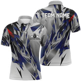 Maxcorners Blue And Gray Custom Name Unisex Bowling Team Shirts, Bowling Tournament Jerseys For Bowlers Gift