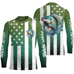 Maxcorners Custom Crappie Long Sleeve Tournament Fishing Shirts, Grunge American Flag Patriotic Fishing Shirts LM0501