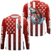 Maxcorners Custom Redfish Long Sleeve Tournament Fishing Shirts, Grunge American Flag Patriotic Fishing Shirts LM0501