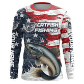 Maxcorners Catfish Fishing Custom Long Sleeve Fishing Shirts, American Flag Patriotic Catfish Fishing Shirts LM0501