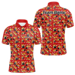 Maxcorners Custom Cute Ginger Tabby Cat Bowling Men Polo Shirts, Cat Bowling Team Shirt 2 LM2512